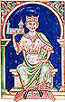 Enluminure des Chroniques de Matthieu Paris, rdiges  l'abbaye de Saint-Albans, entre 1236 et 1259. Manuscrit de la British Library MS Royal 14 CVII, f.8v