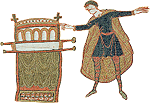 Harold swearing an oath over the Bayeux cathedral relics. The Bayeux tapestry, 11th c. (detail). Special authorisation of the City of Bayeux