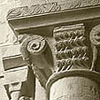 Capital with rams, abbey church of the Trinity at Caen, c. 1060/1080. (?). Local development of the capital copying the antique style.