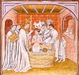 The baptism of Rollo, chronicle, 15th century. [Bibliothque de Toulouse]
