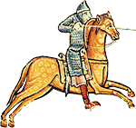 Cavaler chargeant lance couche. Manuscrit de Bury-St Edmunds