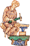 Moine forgeron, lettrine des "Moralia in Job" de Saint Grgoire le Grand, manuscrit de l'abbaye Saint-Pierre de Praux, XIe-XIIe s. Bibliothque municipale de Rouen, ms 498.