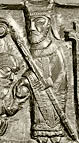 saint Nicolas, reprsent en vque sur les fonts baptismaux de la cathdrale de Winchester