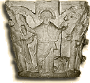 L'Incrdulit de saint Thomas, cathdrale de Bayeux, chapiteau de la croise du transept, premire moiti du XIe s., dpos aprs l'incendie de la cathdrale en 1105.