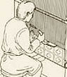 Weaving on a vertical loom (York Archaeological Trust)