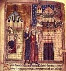 La captivit de Richard ( gauche) et la blessure mortelle reue au sige de Chlus. Effigies regum Angliae [British Library]