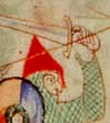 Bible de Etienne Harding, XIe s. (détail), enluminure pour les psaumes du roi David. Les guerriers défendant les remparts sont représentés avec un armement proche de celui des Normands contemporains de l'ouvrage. [BM de Dijon]
