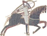I cavalieri (milites) di Guglielmo il Conquistatore che maneggiano la lancia come arma da gettata Tapisserie de Bayeux