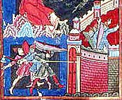 Assedio di un castello normanno nella Bibbia di Bury St Edmunds 1121