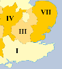 Mappa delle circoscrizioni regionali in cui venne divisa lInghilterra dai compilatori della stima sulla base della quale venne redatto il Domesday Book